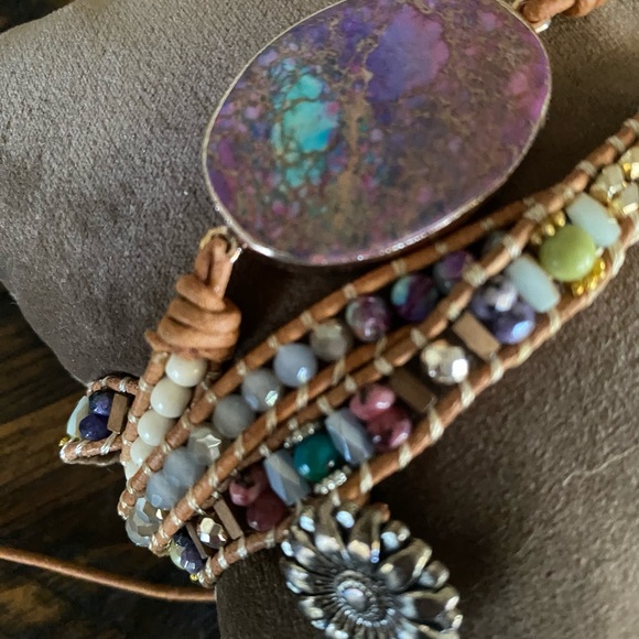 Boho Style Beaded Wrap Bracelet - large colorful stone and pretty beads & clasp - Picture 3 of 9